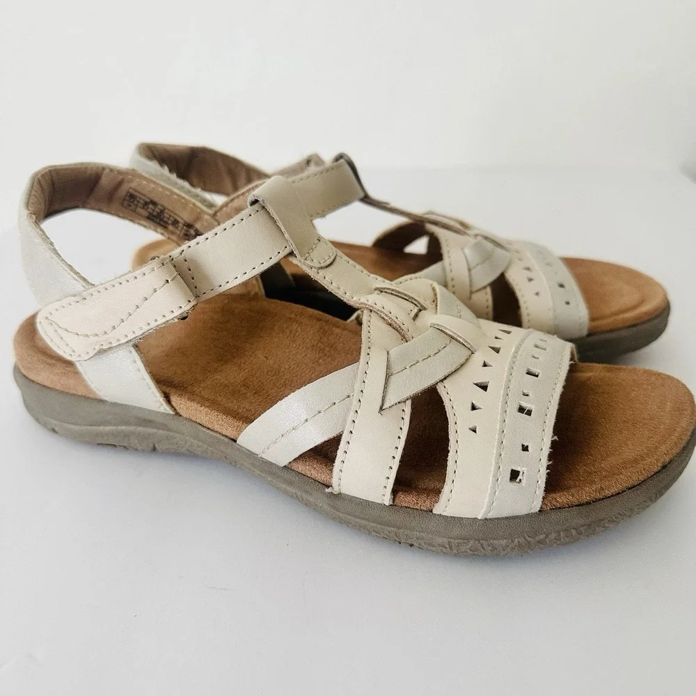 Earth Origins Sandals Womens Sz 7.5 Sand White Savanna Slingback Leather Comfort